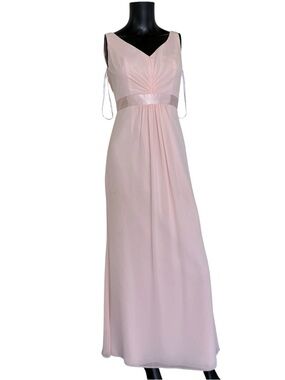 David's Bridal Pale Pink V-Neck Chiffon Maxi Dress